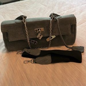Gray canvas shoulder bag